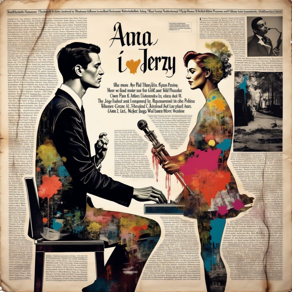 A 1950s vinyl sleeve for the Polish jazz duo 'Anna i Jerzy'. A stylish illustration of a man on piano and a woman singer...