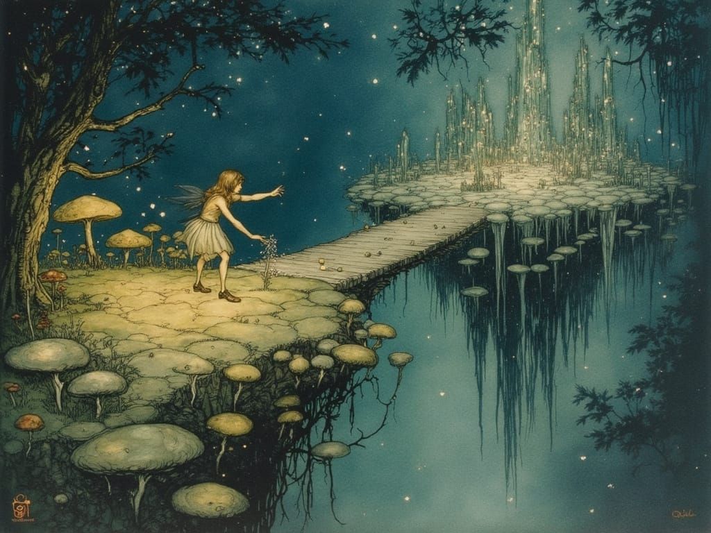 Ethereal Fairies Weave Starlight Bridge Between Islands