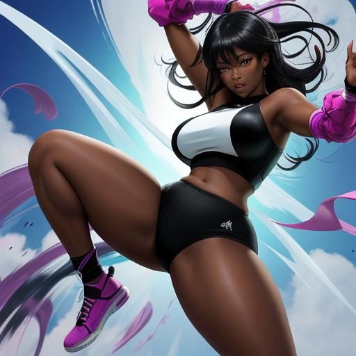 Voluptuous Ebony Woman in Anime Key Visual Style