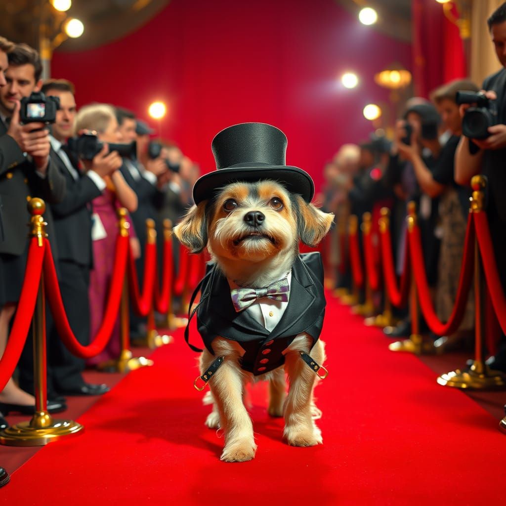 Canine in Top Hat Struts Down Red Carpet at Classic Hollywoo...