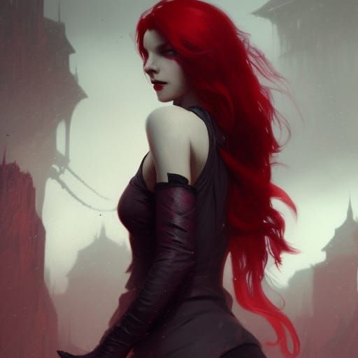 Morgan Crabtree as a vampire, redhead