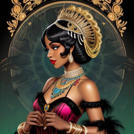 Art Deco Burlesque Dancer in Flapper Gown