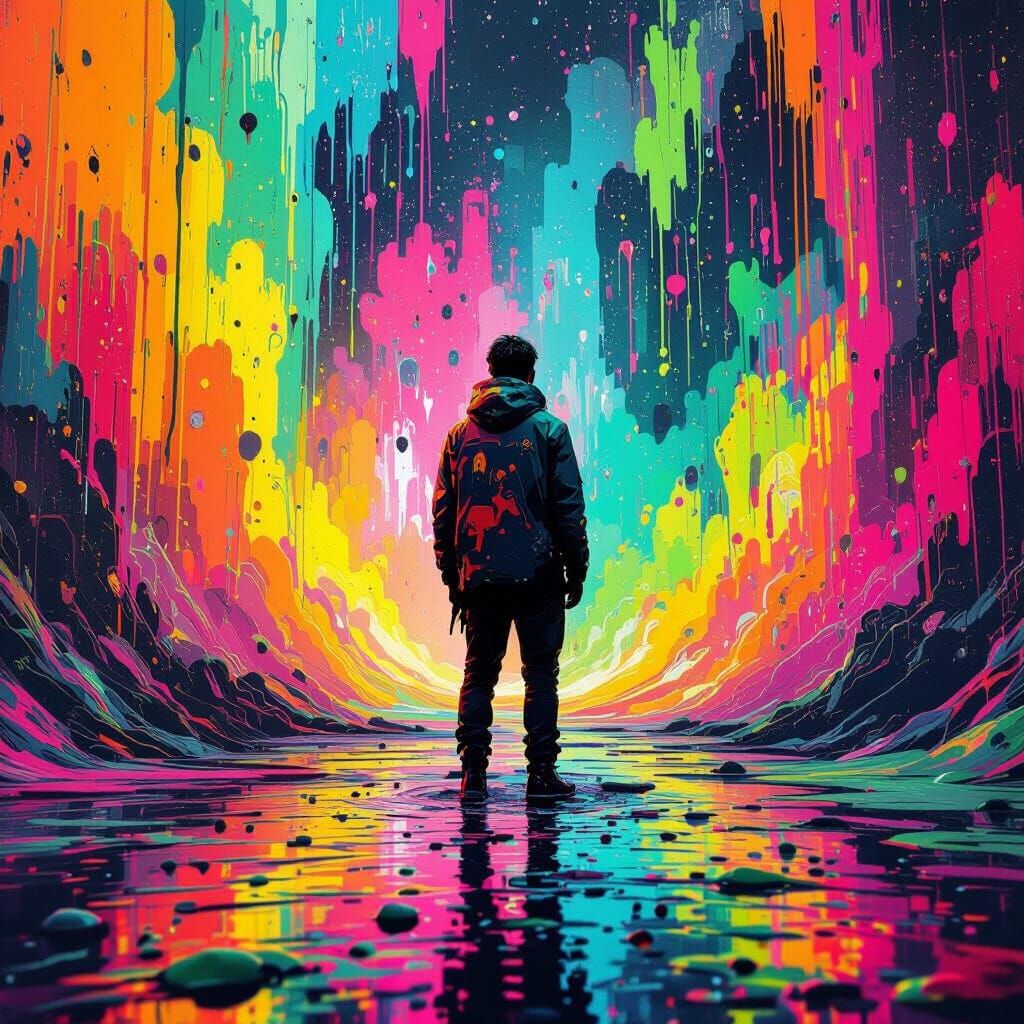 Person in Abstract Slime Background, Digital Art