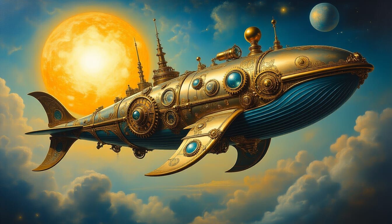 Steampunk Whale Rocket Orbiting Sun