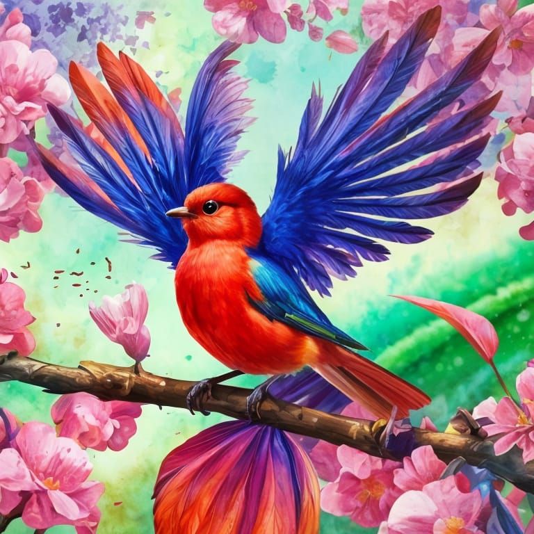 Robin in Flight: Hyperrealistic Watercolor Splash Art