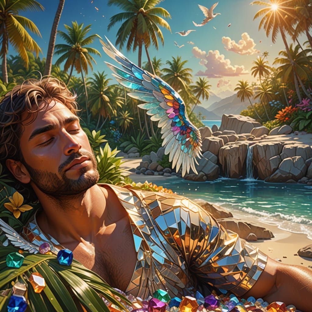 Dreamlike Cove Scene with Crystal Angels