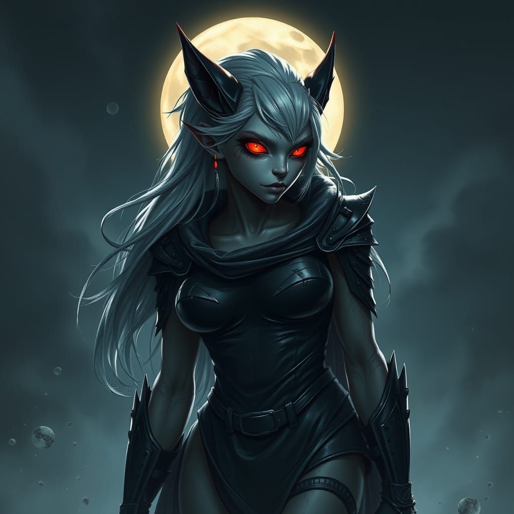 Moonlit Hybrid Wolf Woman in Dark Leather Armor