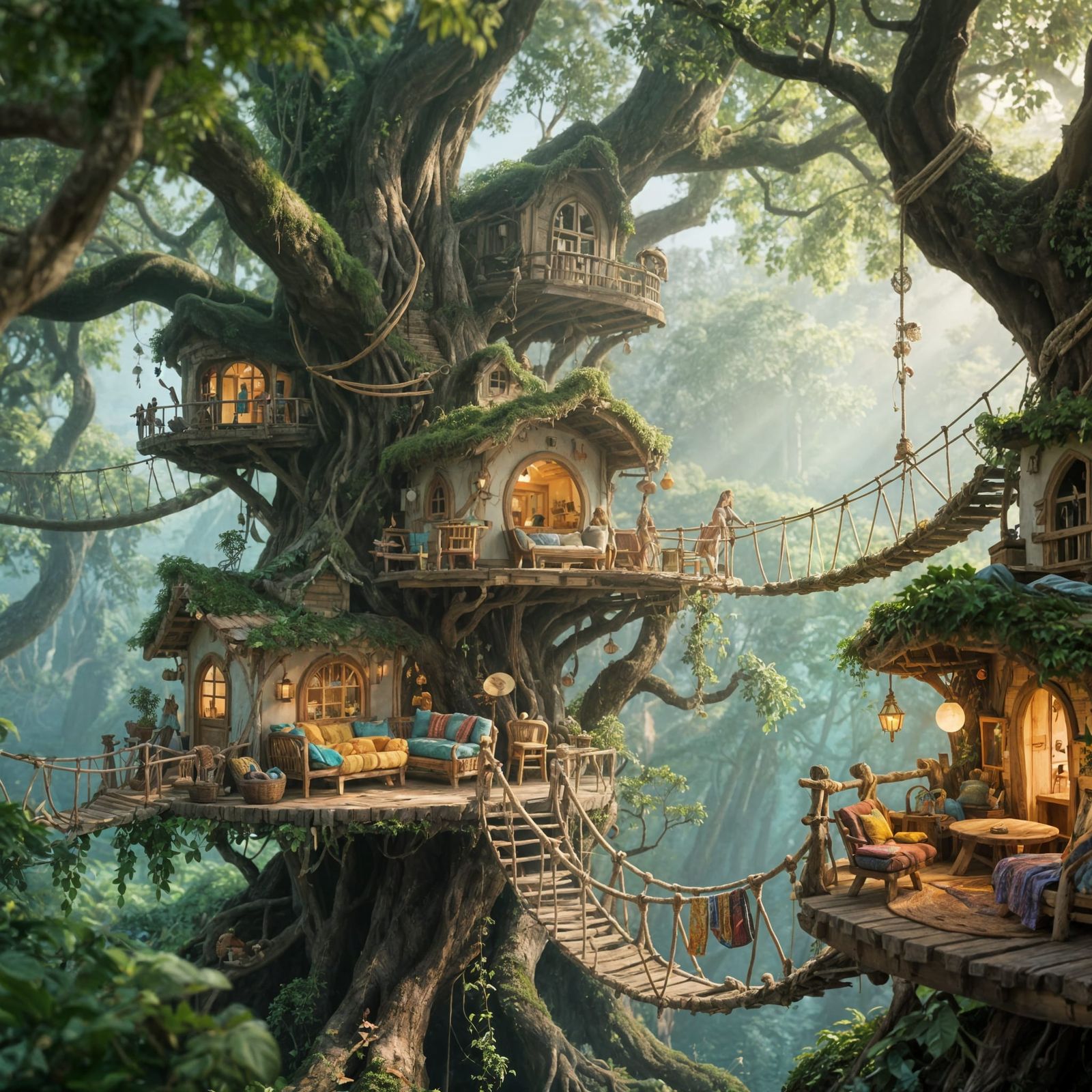 Whimsical Treehouse Village in Giant Banyan Tree