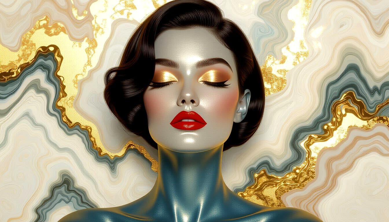 Marble Woman Portrait in Ink Art Style