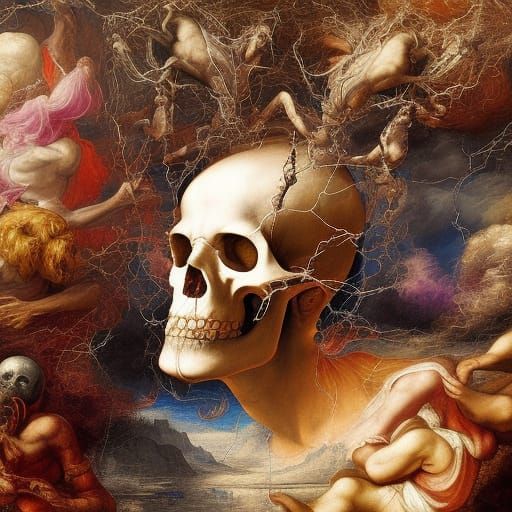 Renaissance Skull with Wires: Detailed Matte Painting