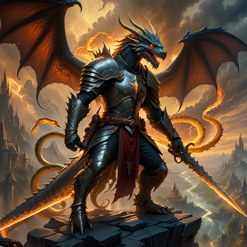 Ethereal Fantasy Elf on Dragon in Mithril Armour