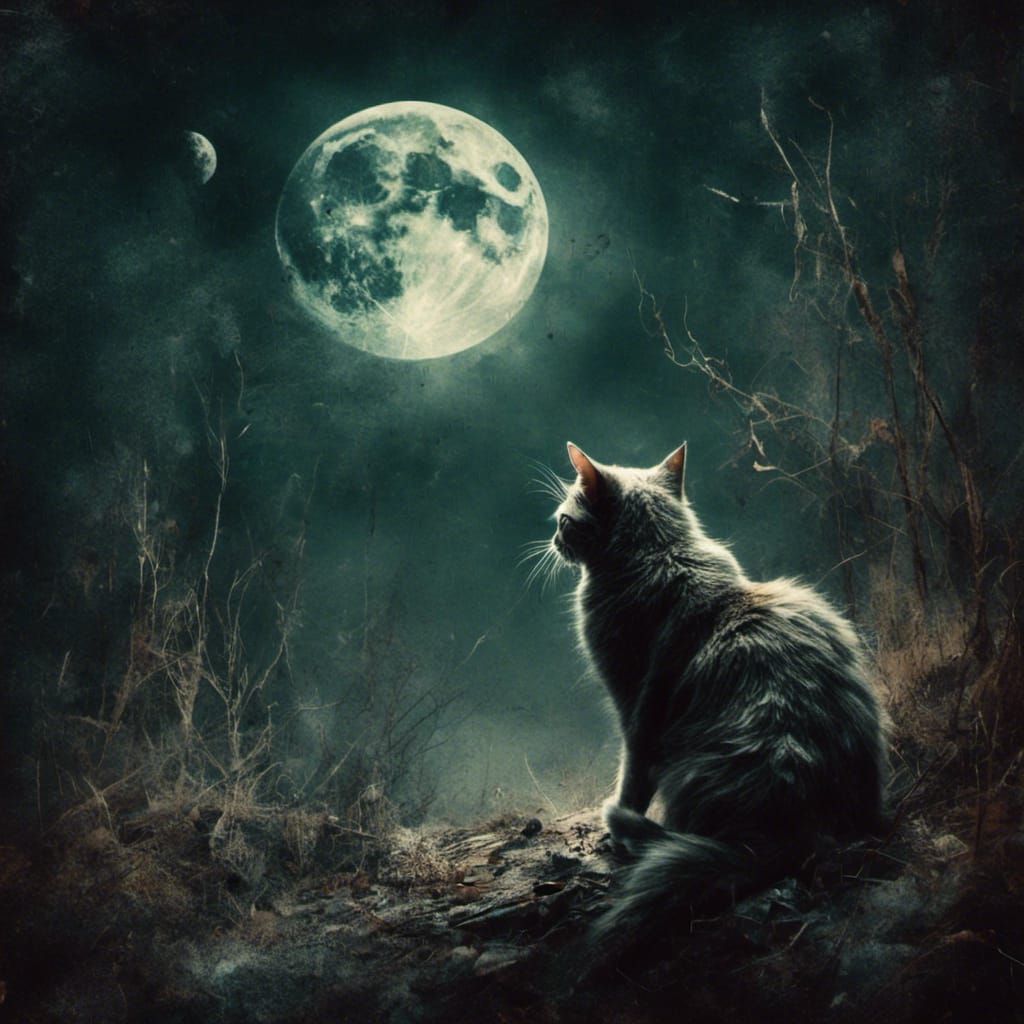 Spectral Cat in Moonlight with Silent Shadows
