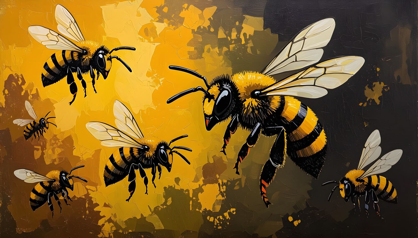 Yellow Killer Bees in Diabolical Encaustic Painting