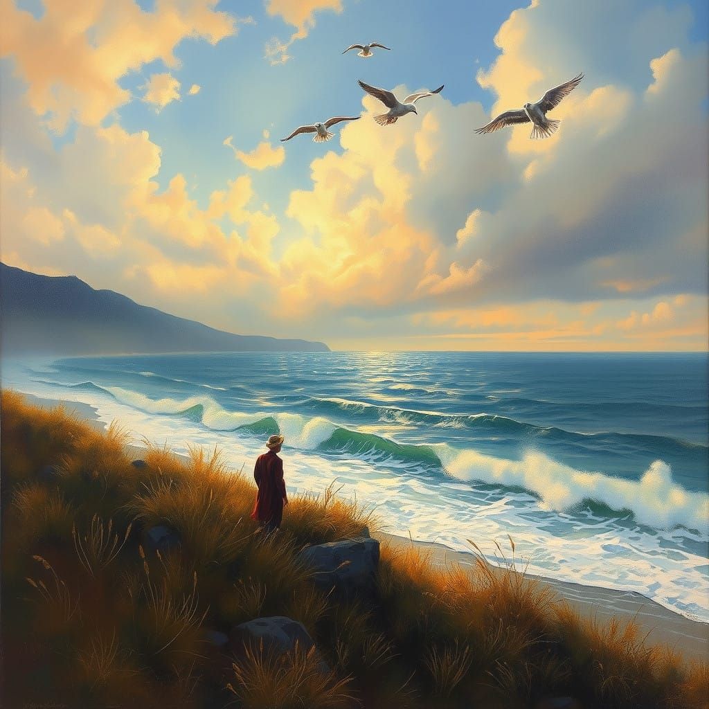 Surreal Landscape with Migrating Birds in Eternal Separation