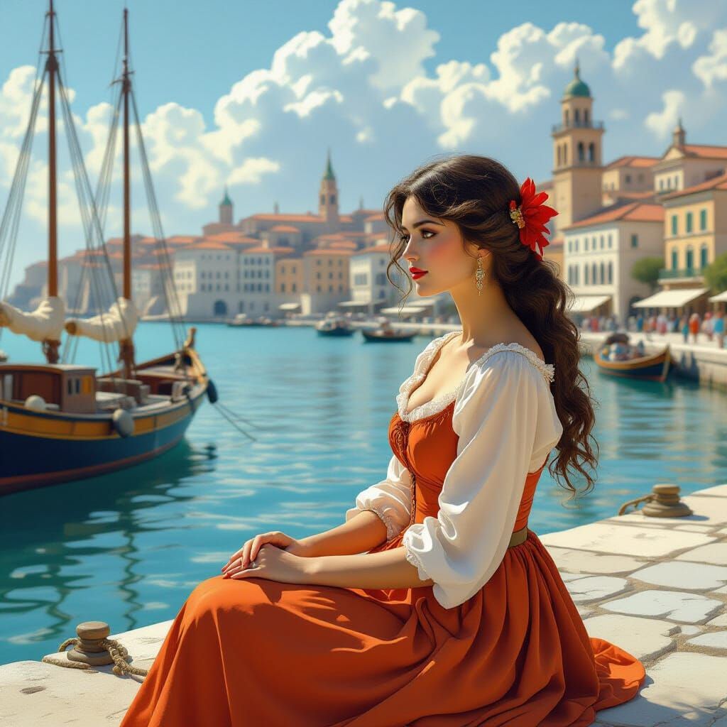 Renaissance Lady Awaiting Beloved at Spanish Port
