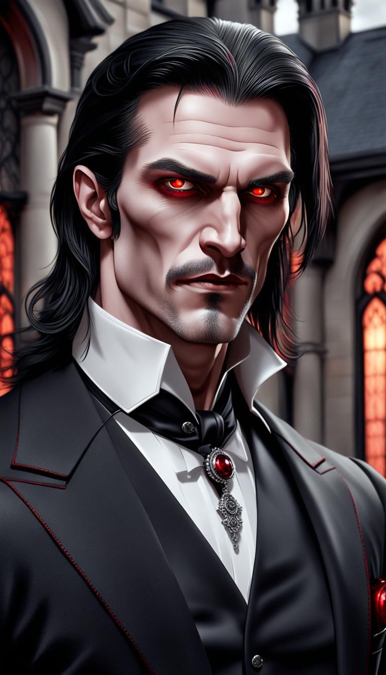 Handsome Vampire Portrait with Ruby Jewelry