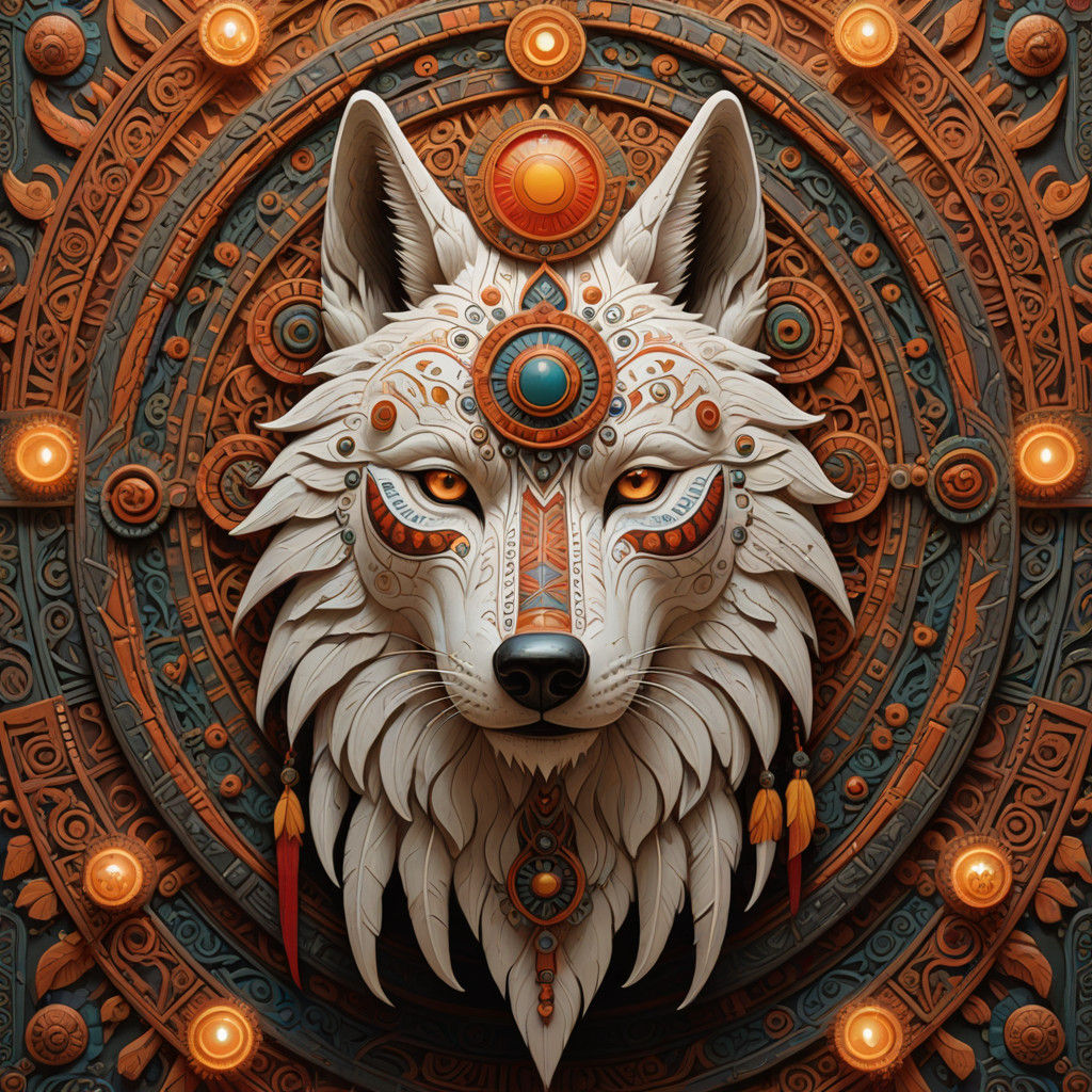 Romanian Shamanic Mask Zalmoxis God Protector with White Wol...