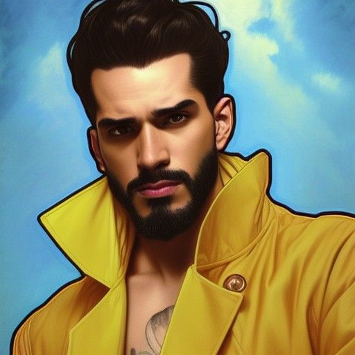 Puerto Rican Man in Yellow Trench Coat: Art Nouveau Style