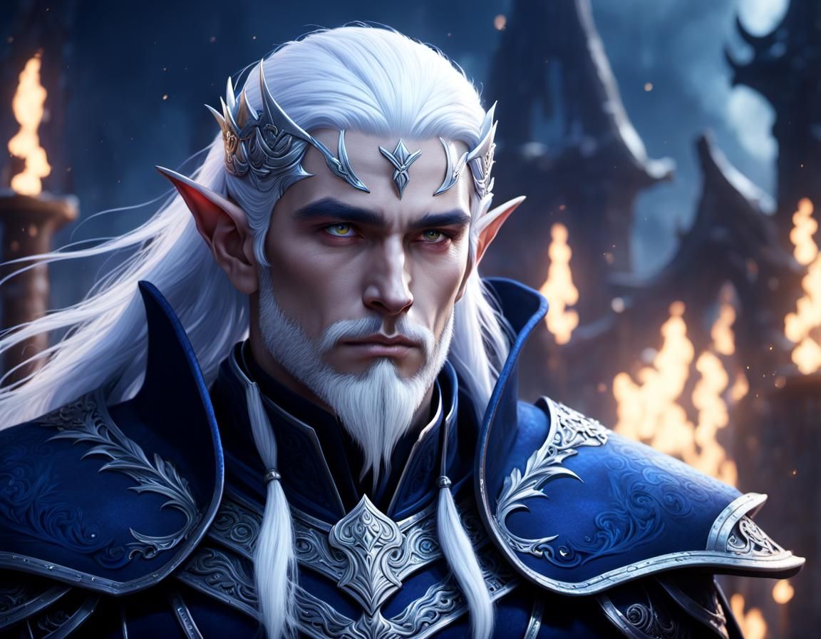 Noble Elf King Portrait in Detailed Matte Painting