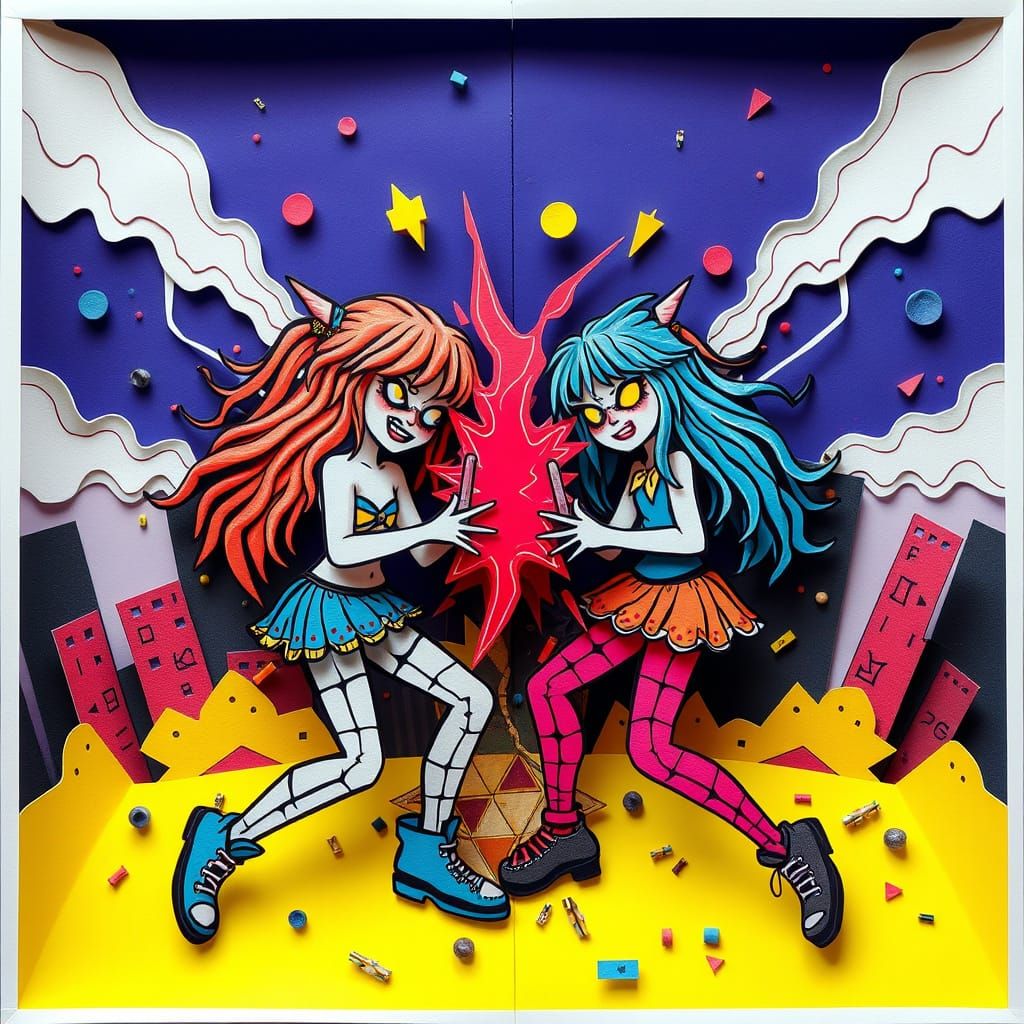 Kirigami Paper Art: Slapstick Disaster in Neon