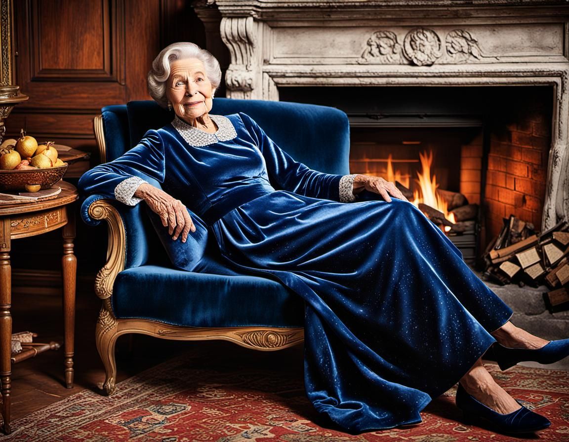 Elegant Lady by Fireplace: Nostalgic Color Pencil Art