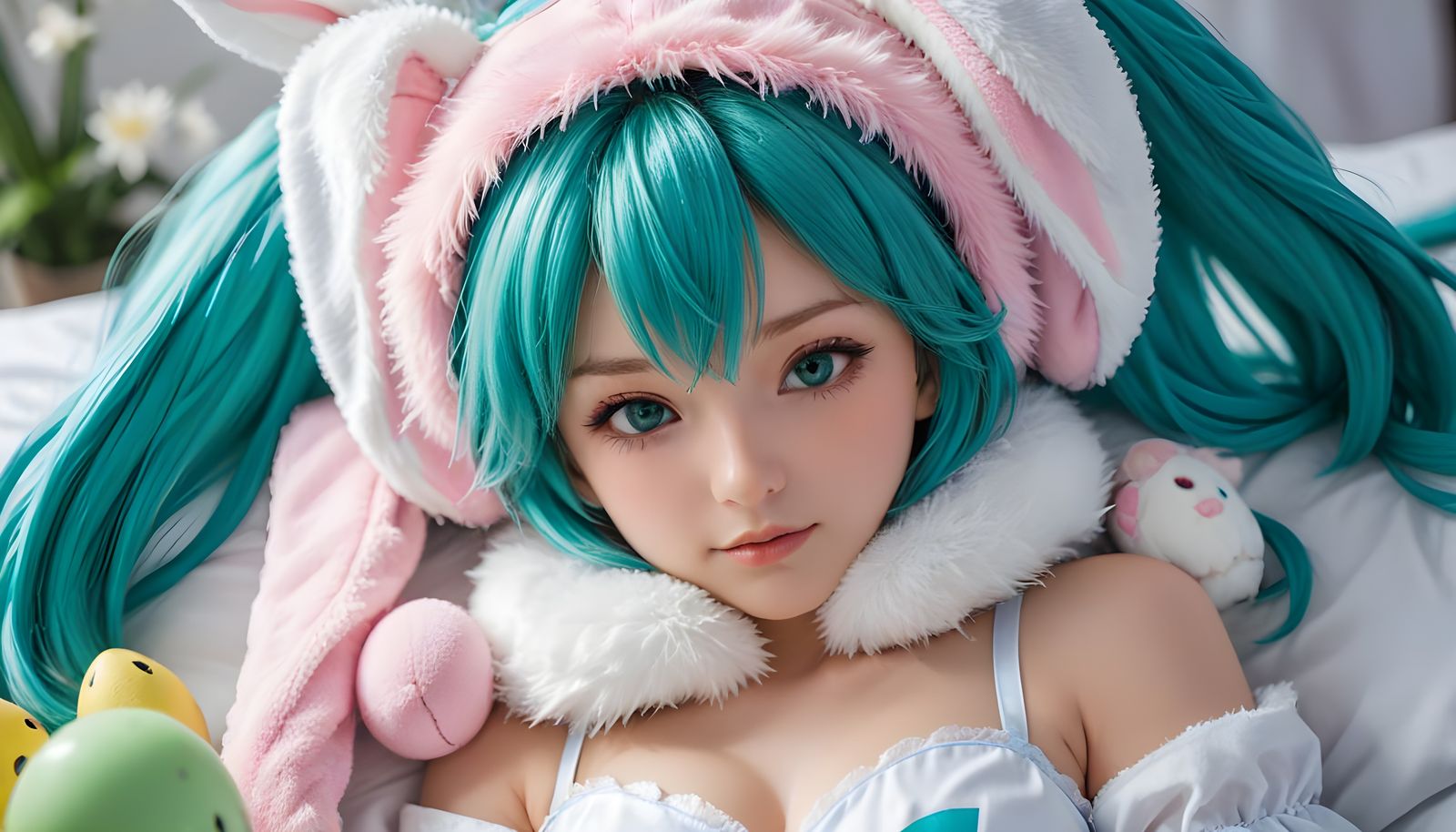 Hatsune Miku Wears Bunny Costume at Easter Party