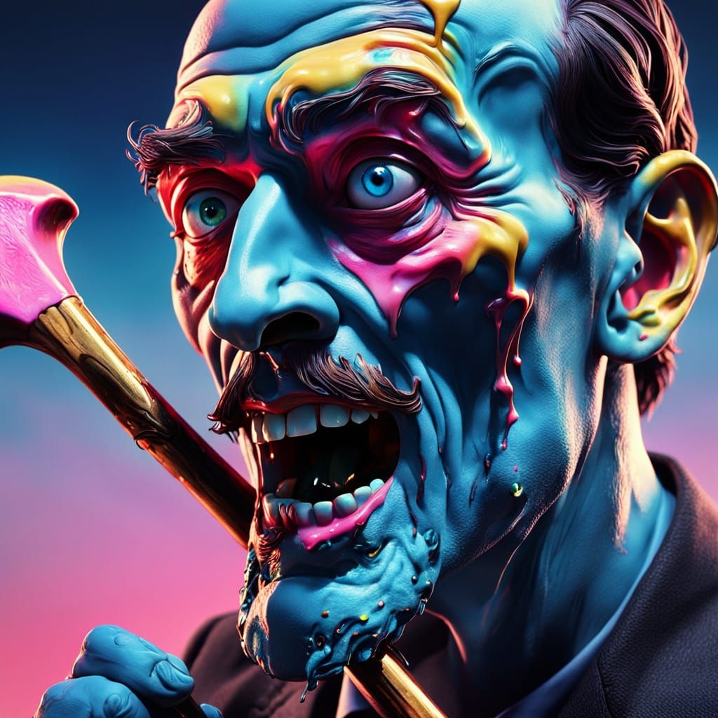 Surreal Mr. Gum Wields Axe in Dali Style