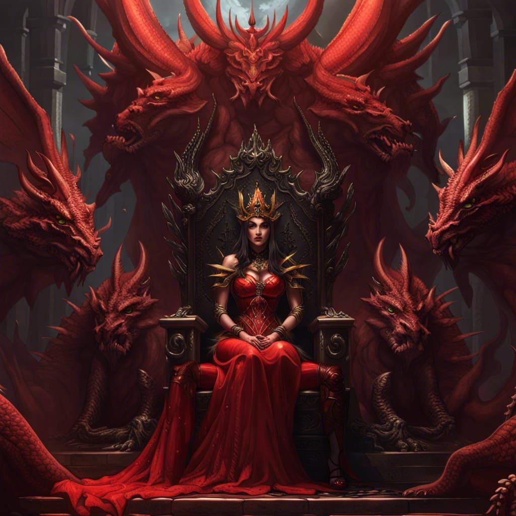 Death Goddess on Dragon Throne in Dark Fantasy Style