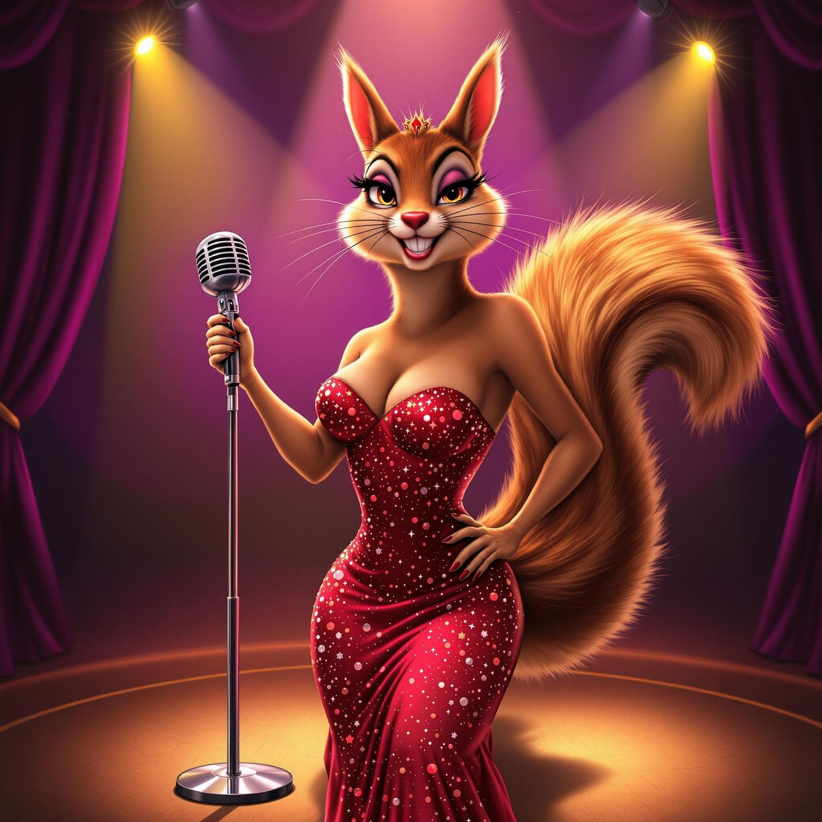 Glamorous Squirrel Singer on Jazz Stage in Manga Style