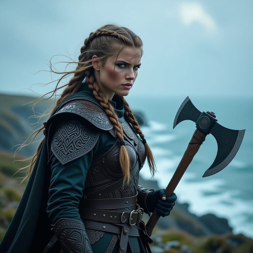 Viking Warrior on Cliff in Cinematic Style