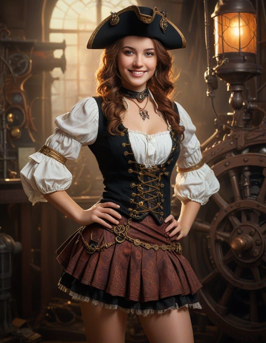 Smiling Pirate Girl in Steampunk Ethereal Fantasy