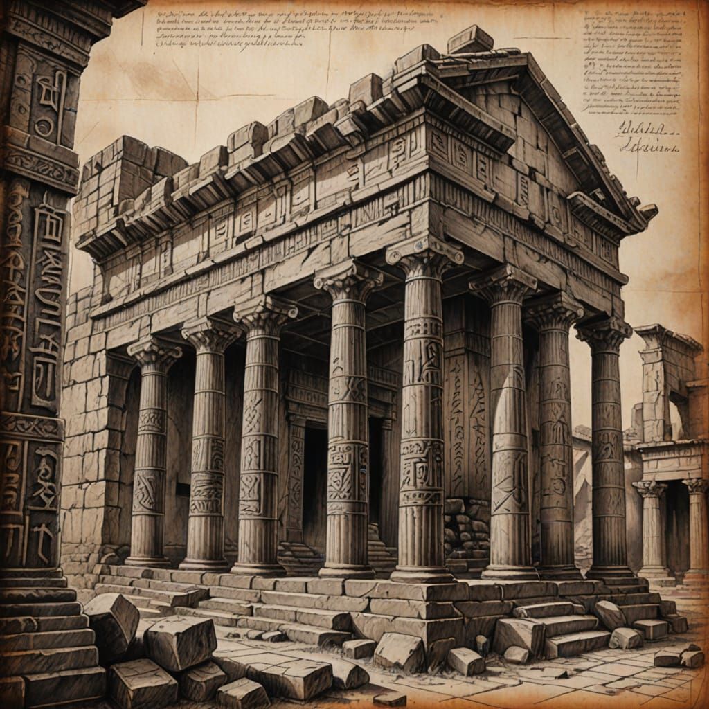 Detailed Charcoal Drawing of Ancient Ruins Book