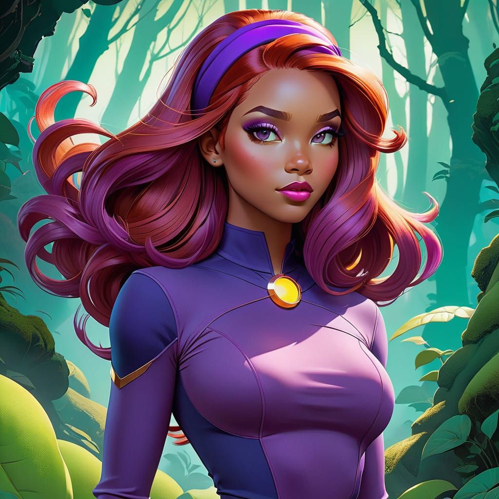 Gothic Goddess in Vibrant Purple Attire