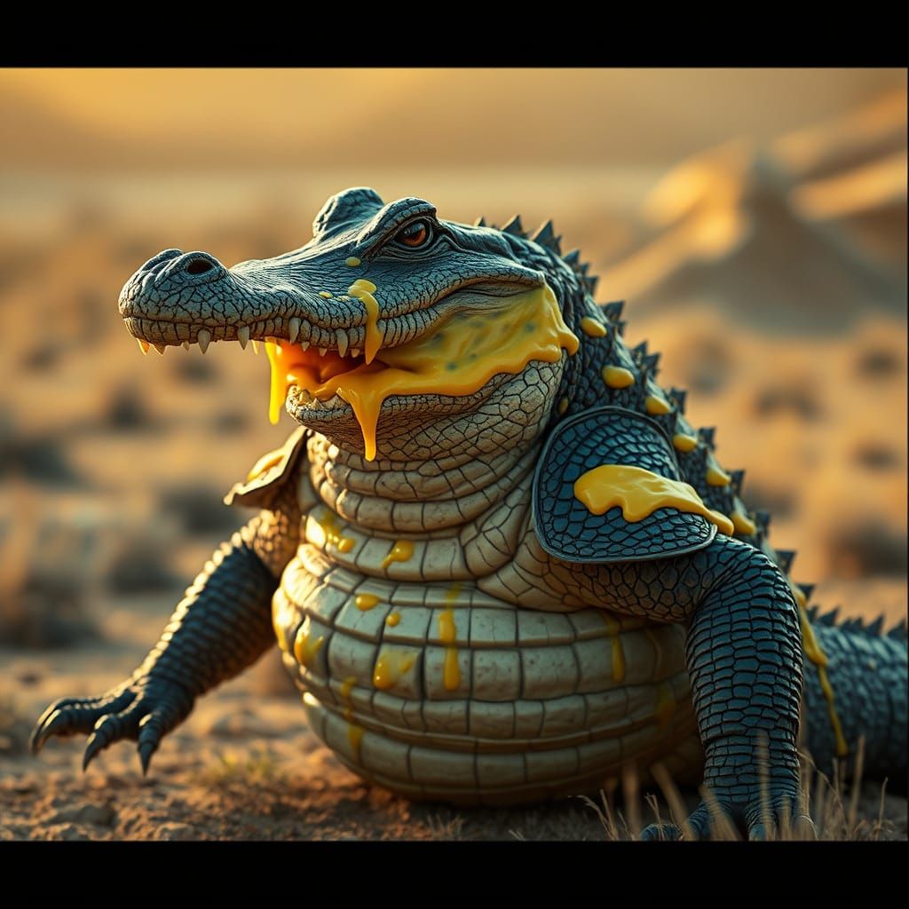 Cyberpunk Crocodile Quesadilla in Melted Cheese Armor