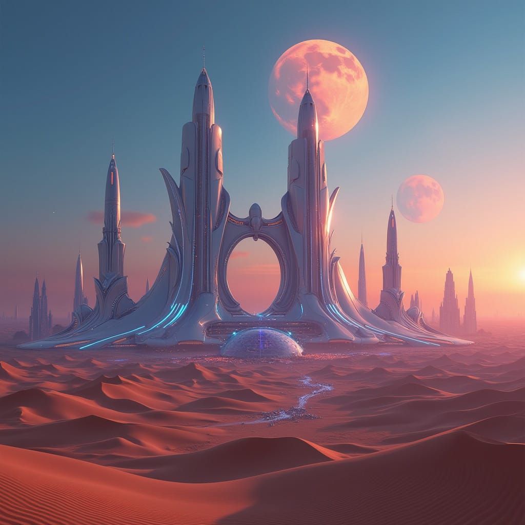 Ethereal Alien Metropolis at Dusk