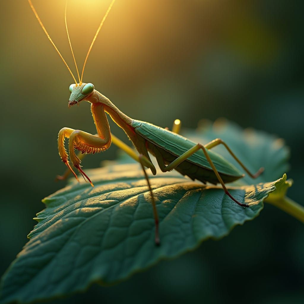 Praying Mantis Art Nouveau Realism in Vibrant Colors