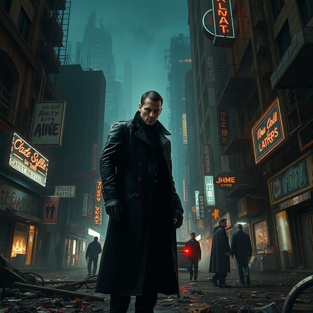 Ruined Cyberpunk City at Night: Silent Observer