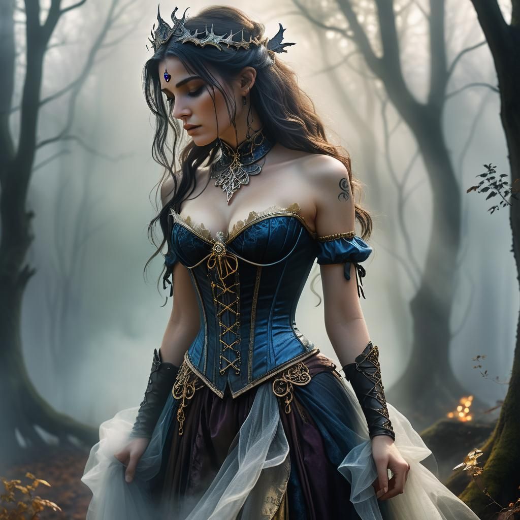 Sorceress in Mist-Shrouded Woodland: Hyperrealistic Fantasy ...