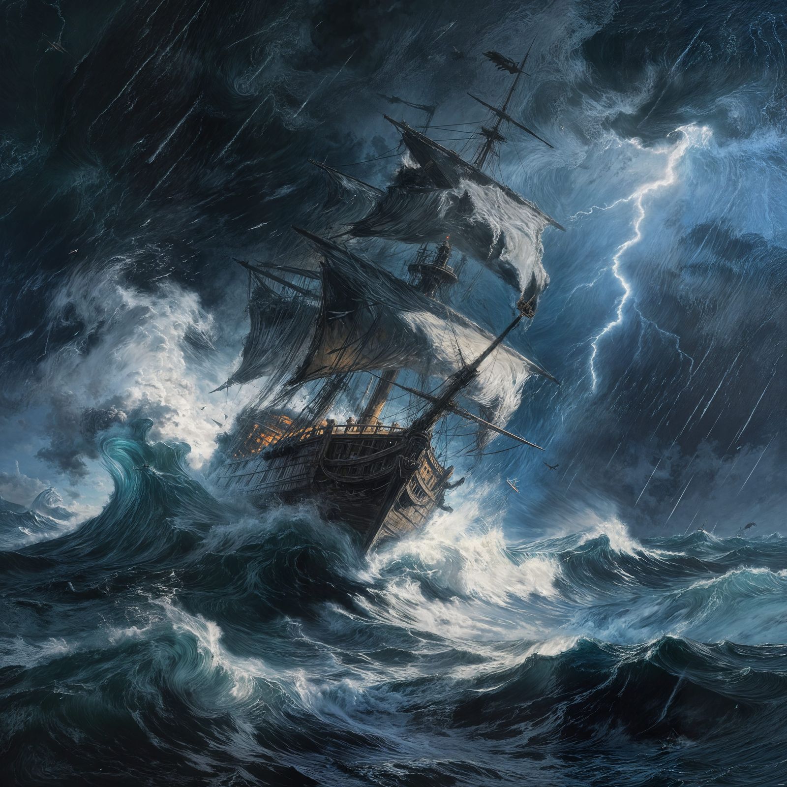 Angry Ocean Storm Tosses Ship on Violent Waves