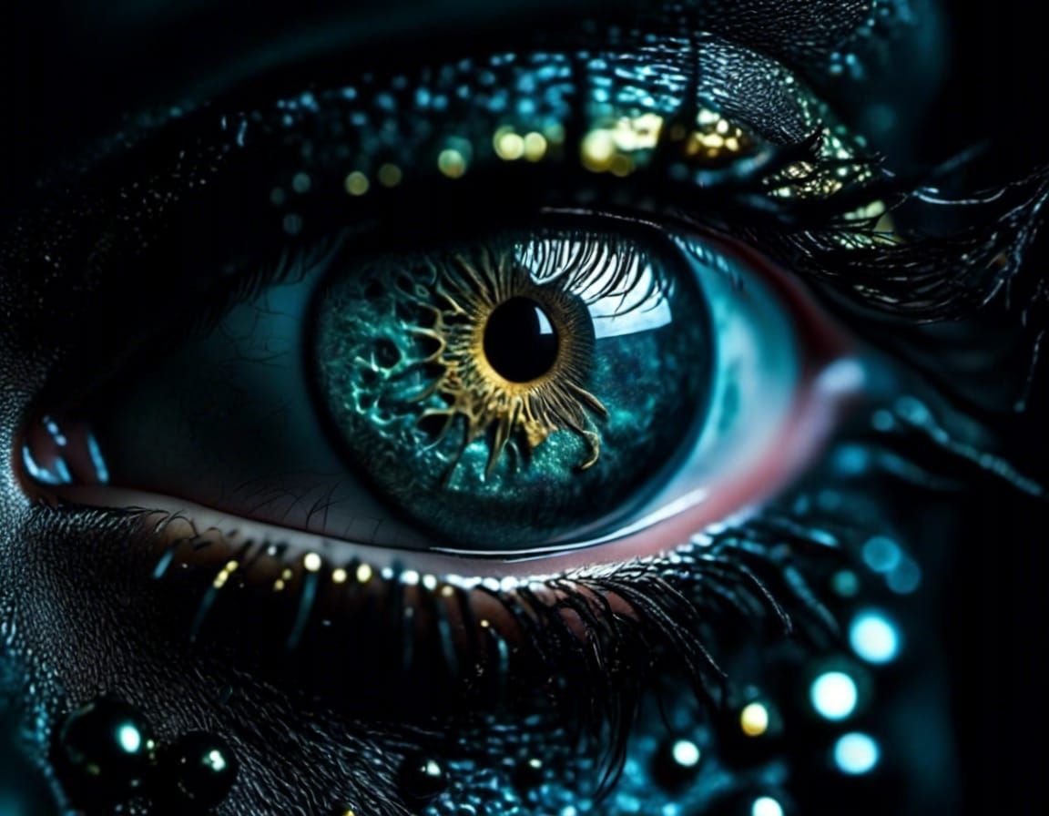 Illuminated Eye Peers from Darkness in Horror Style