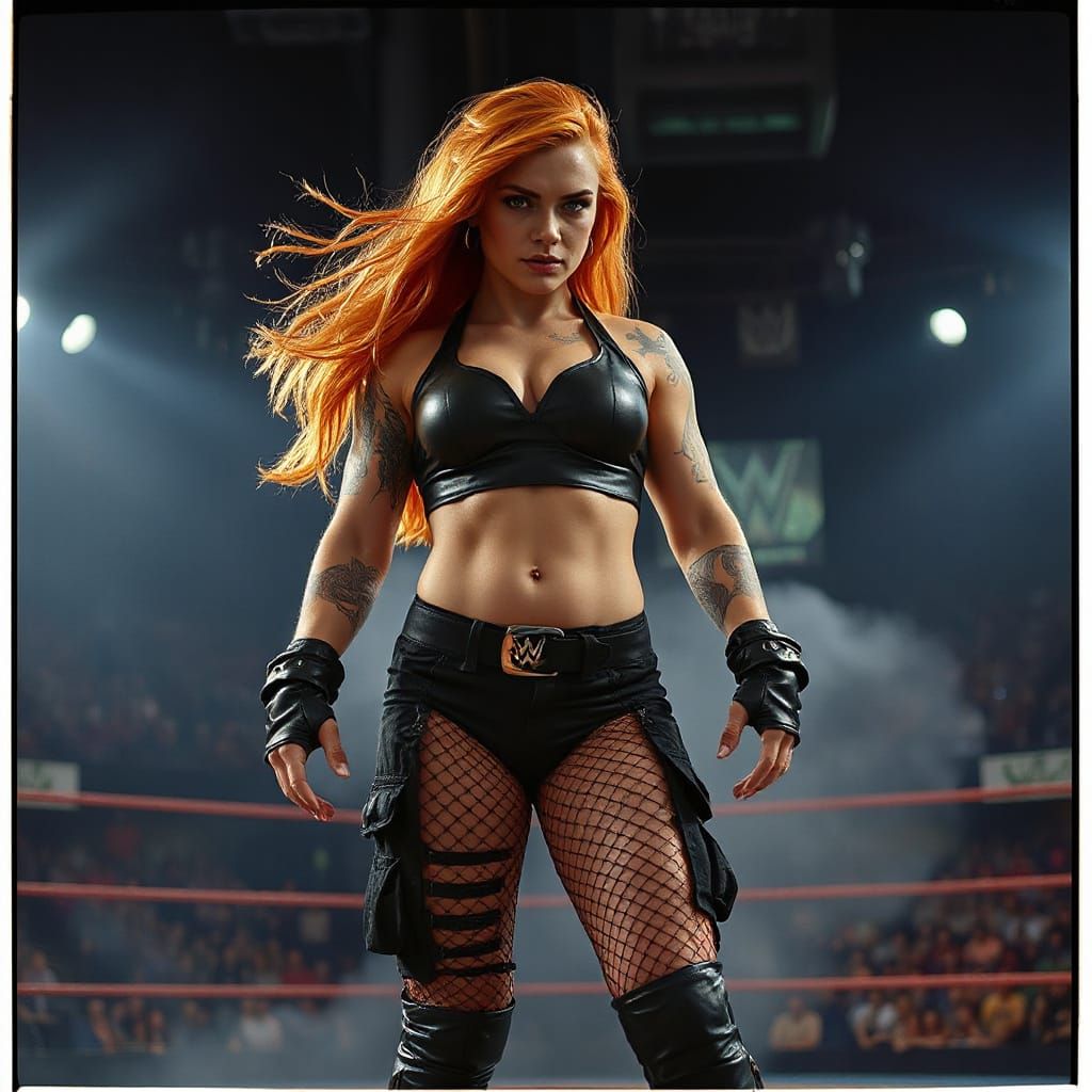 Fierce Wrestler in Smoky Arena: Dark Noir Style
