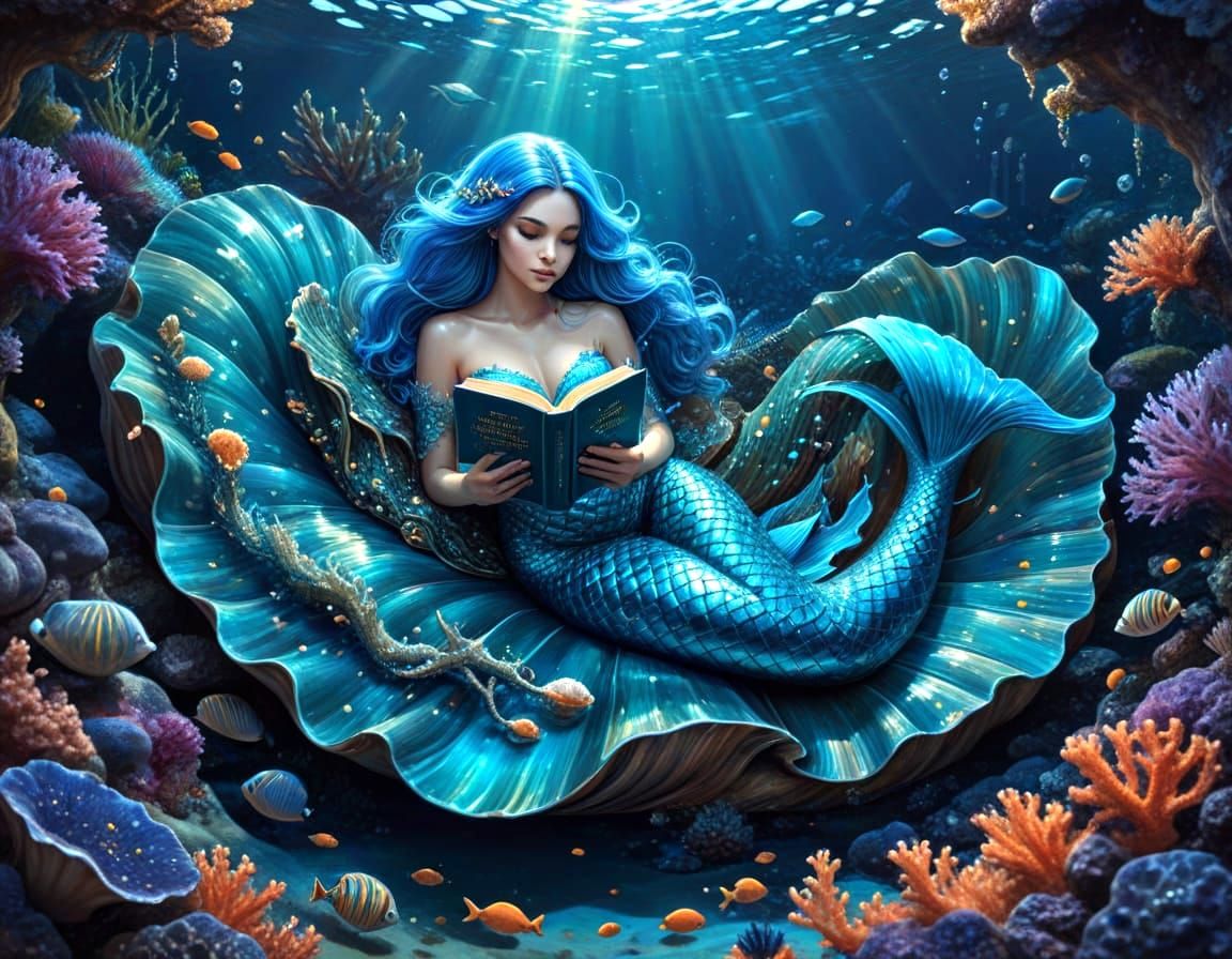 A mermaid in her reading nook
