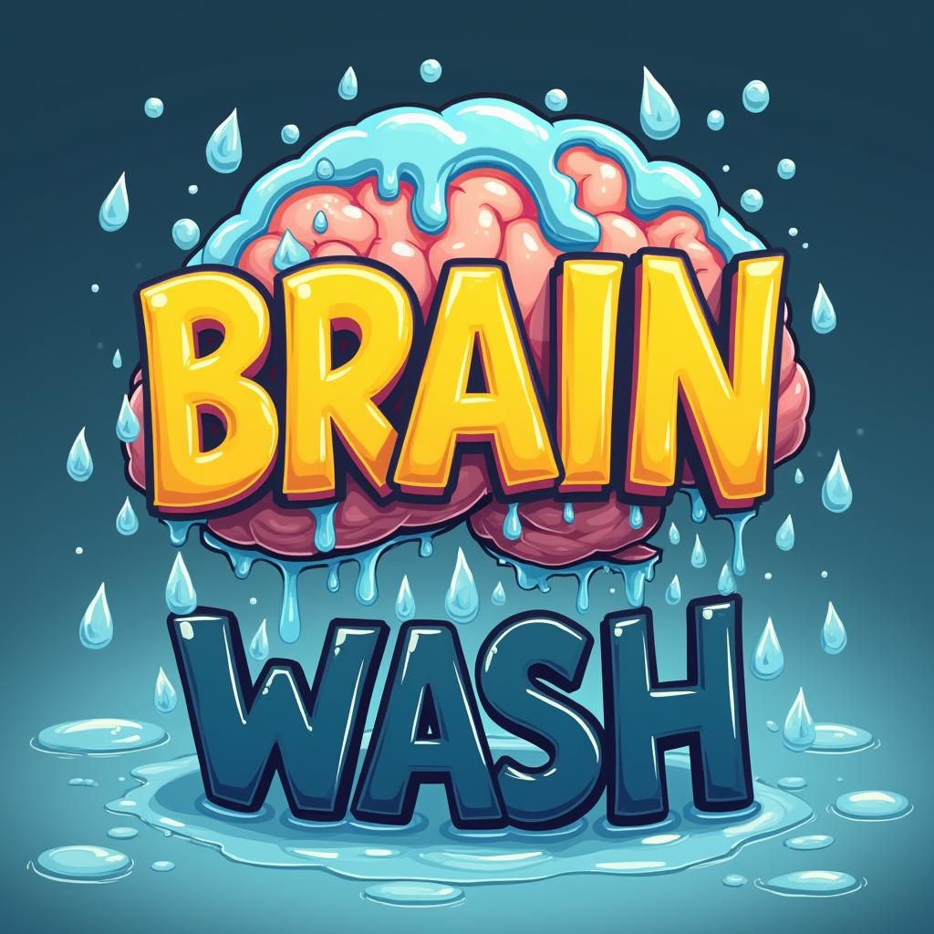 BRAIN WASH in Wet Cartoon Bubble Letters