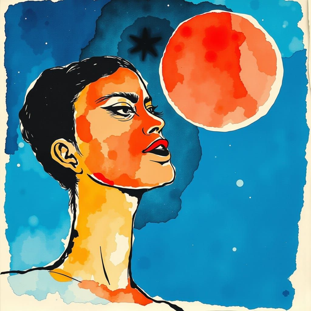 Moonlit Woman Portrait in Constructivist Collage Style
