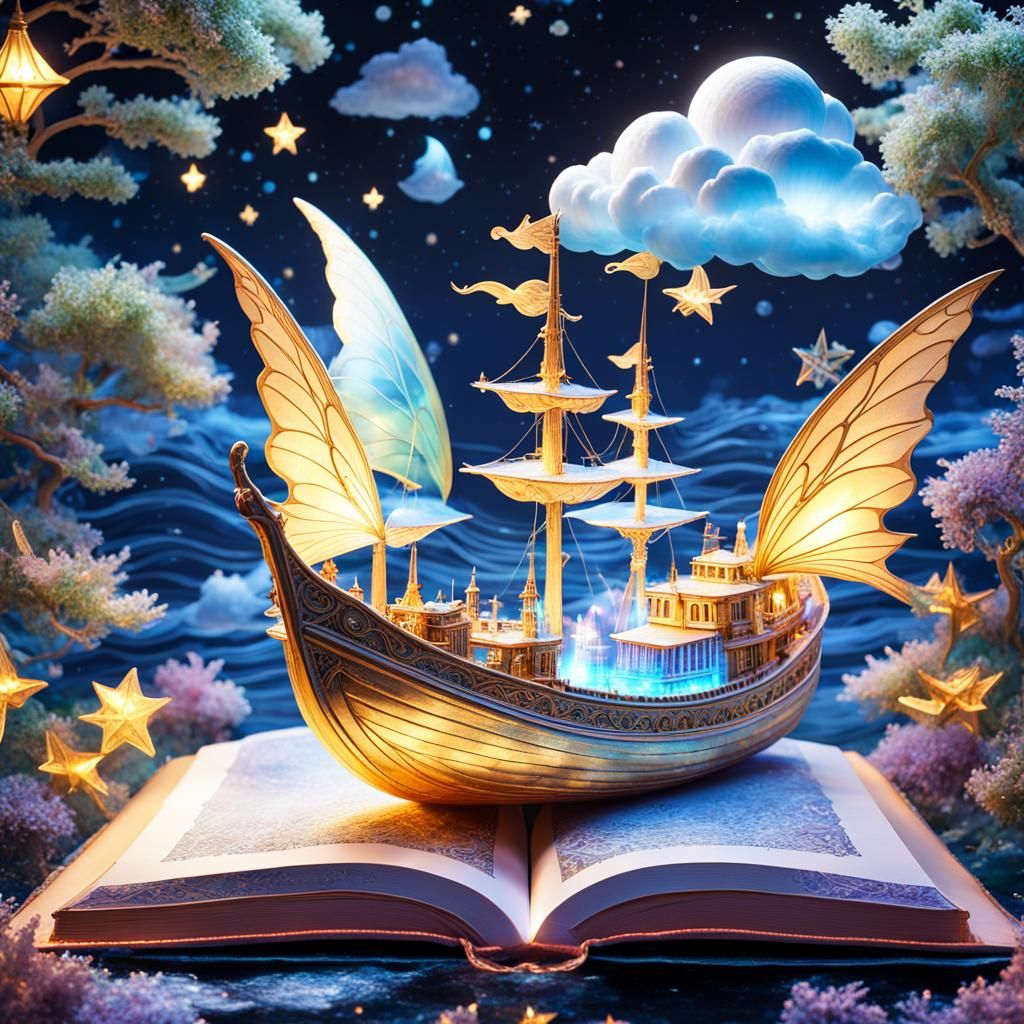Mesmerizing Fairy Boat Emerges from Magical Book
