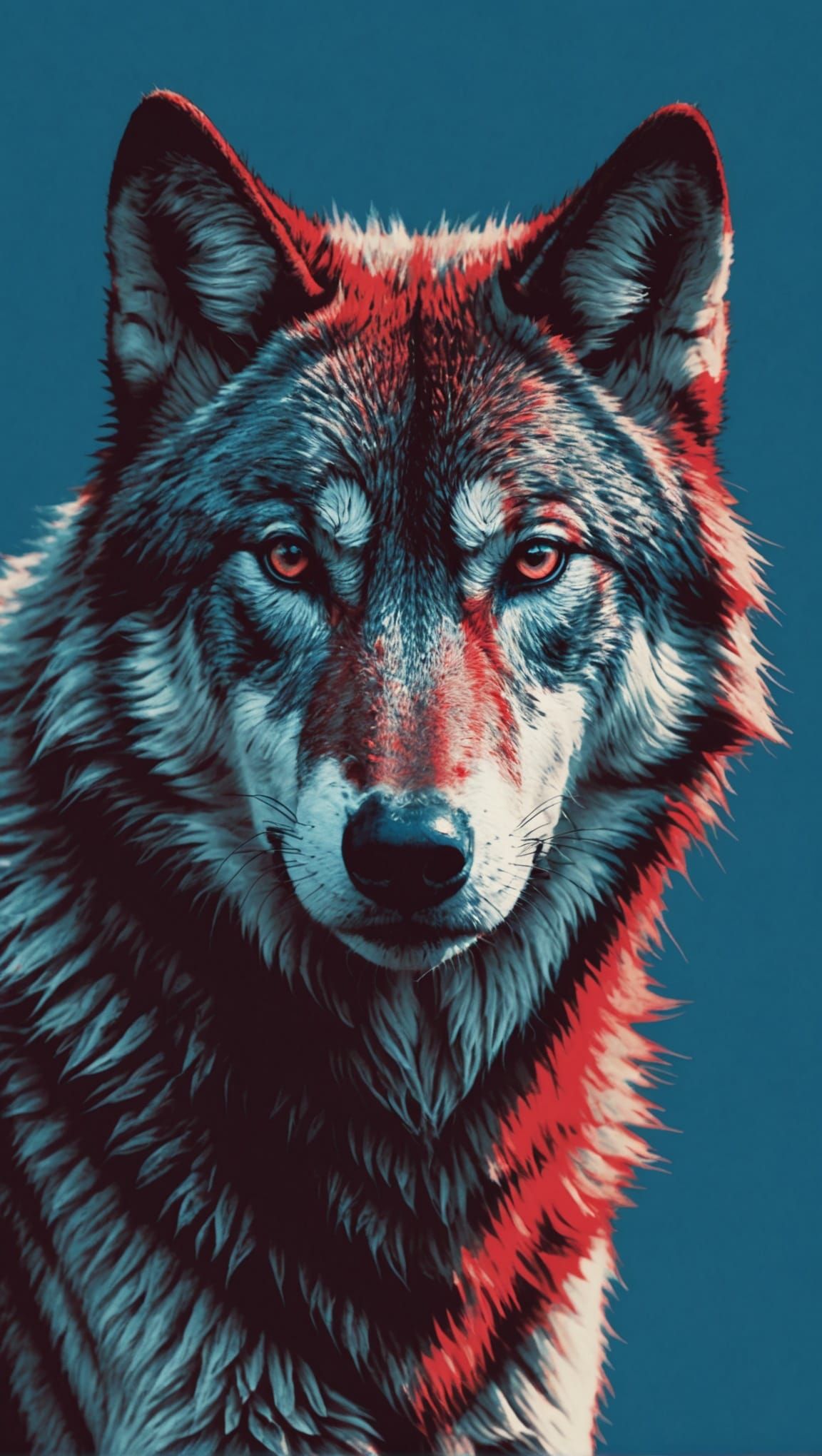 Duotone Wolf Portrait in Red and Blue