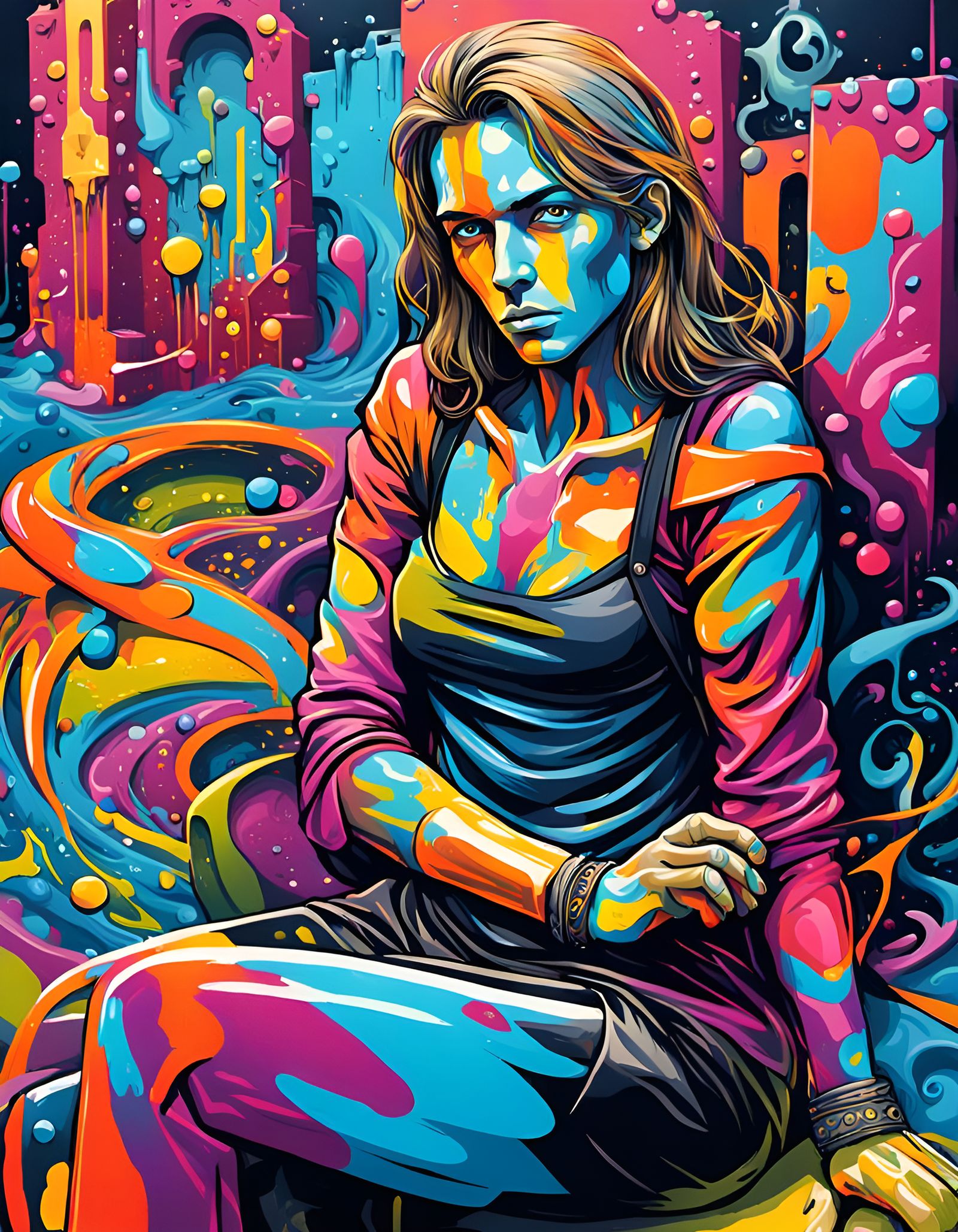 Psychedelic Fantasy Castle in Abstract Pop Art Style