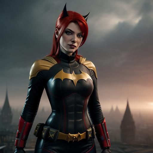 Young Red-Haired Batgirl in Detailed Matte Painting