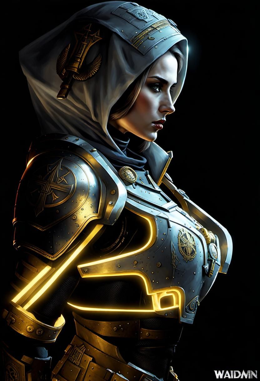Futuristic Soldier Nun in Warhammer 40k Armor