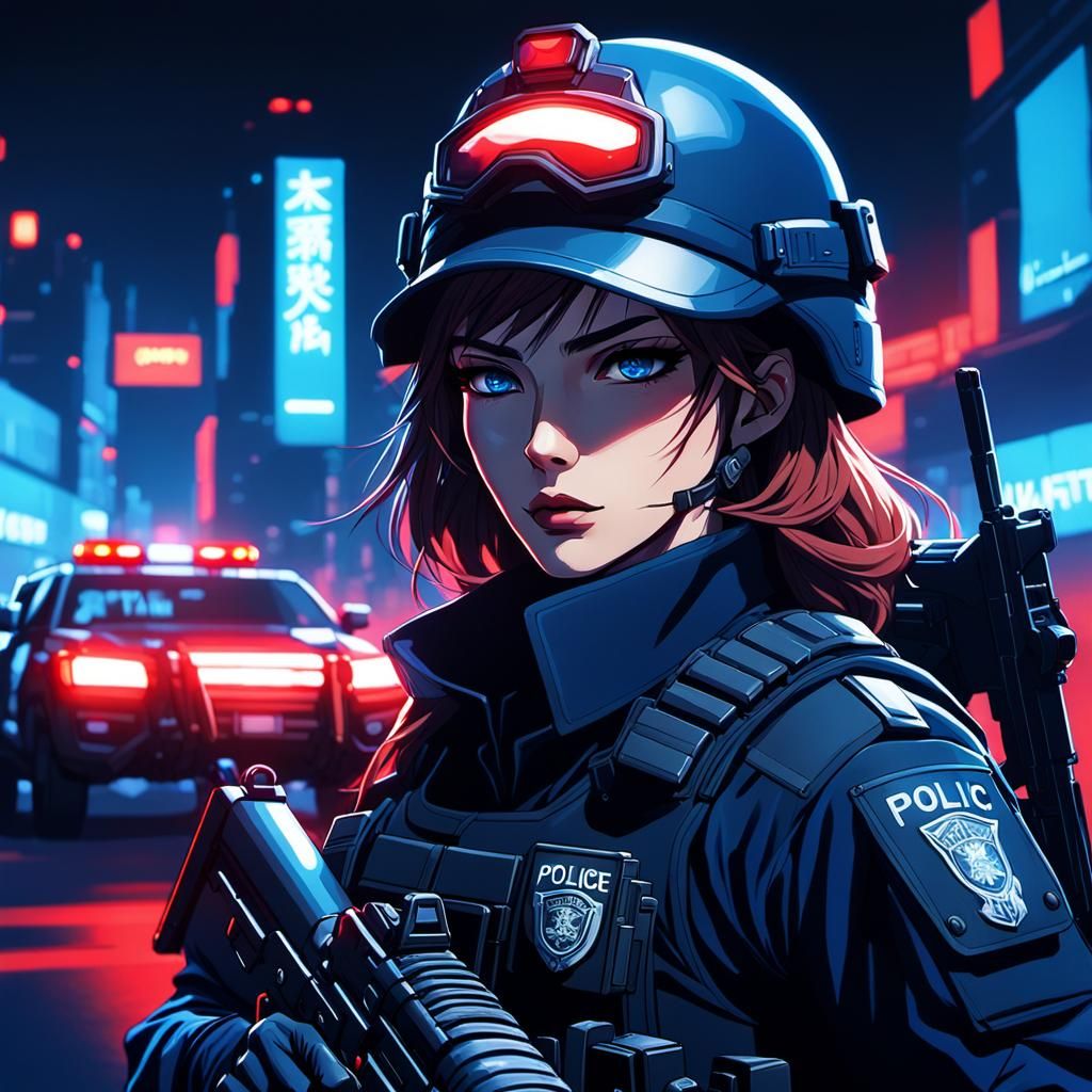 Anime SWAT Officer in Dramatic Lighting